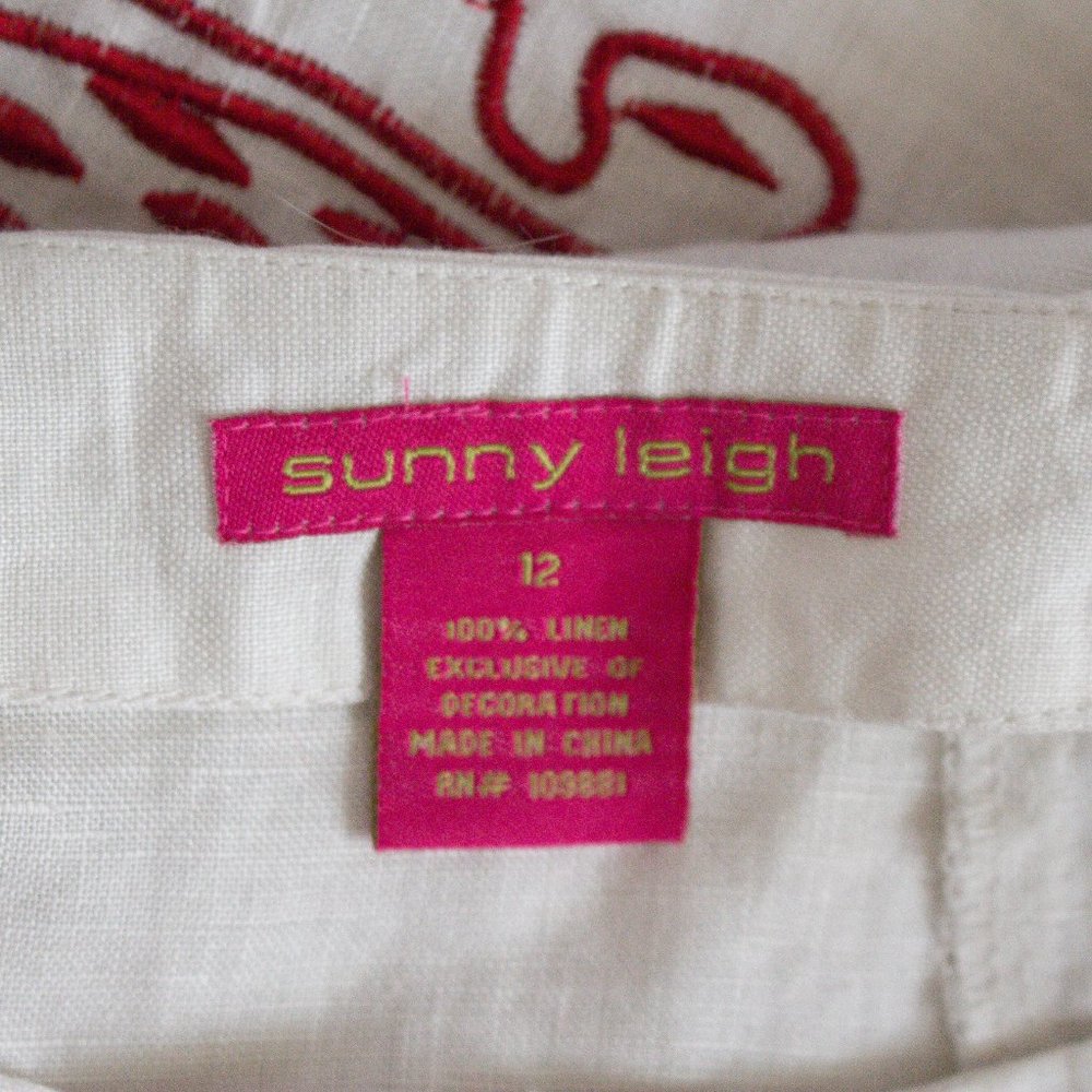 100% Linen Skirt Boho Sunny Leigh Embroidered White Skirt Red Detail Size 12 - Picture 10 of 10
